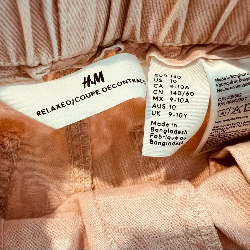 H&M Girl’s Relaxed Fit Elastic Waist Pull-on Jeans Pink Acid Washed Size 10